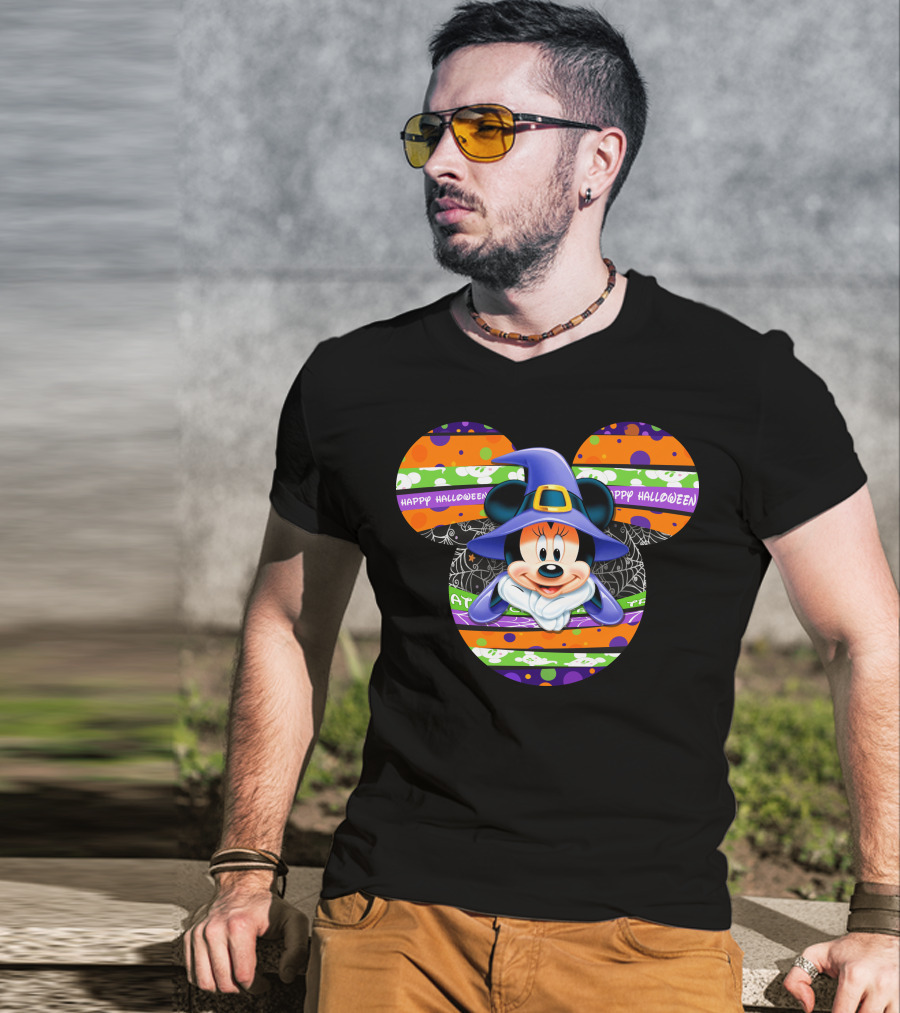 Minnie Mouse Happy Halloween Witch Hat Mickey Head T-Shirt