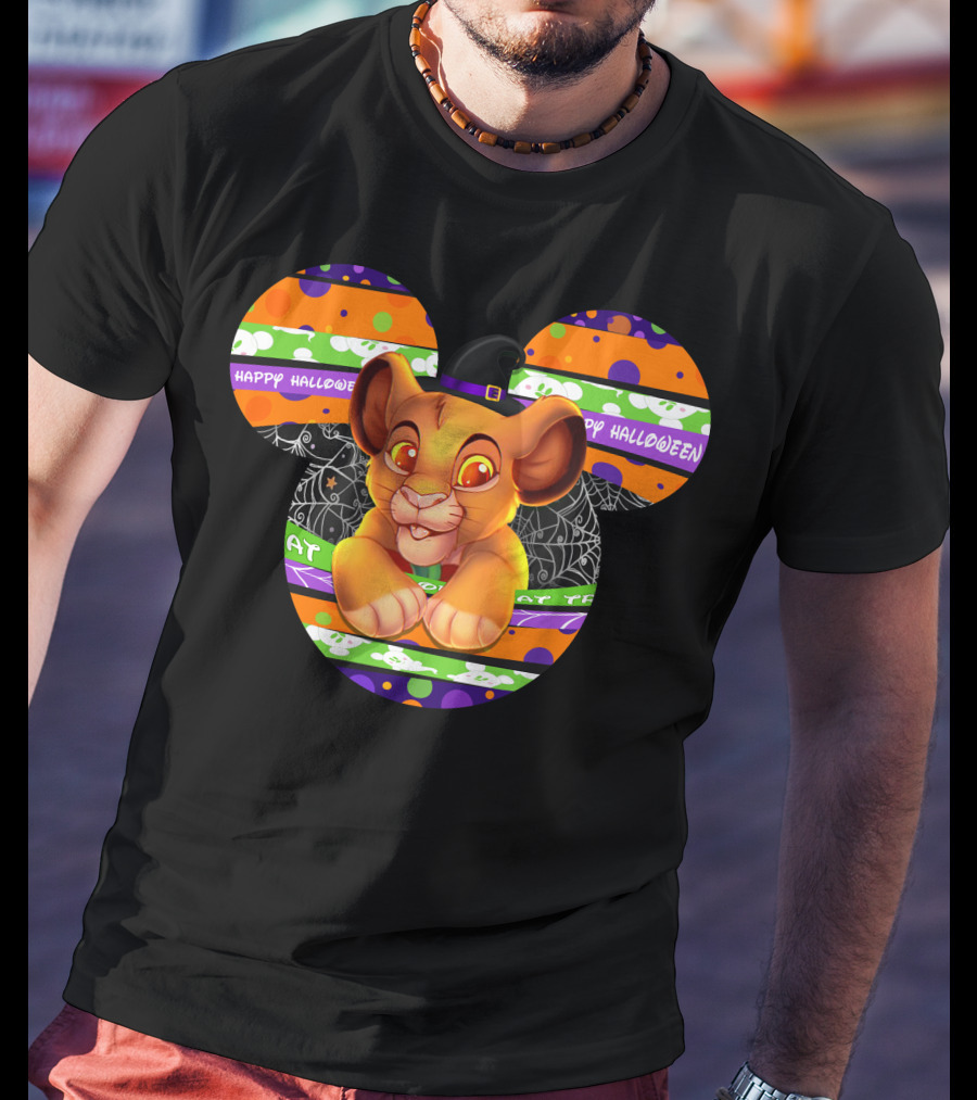 Simba Happy Halloween Mickey Mouse Ears Black Hat Spider Web Stripes T-Shirt