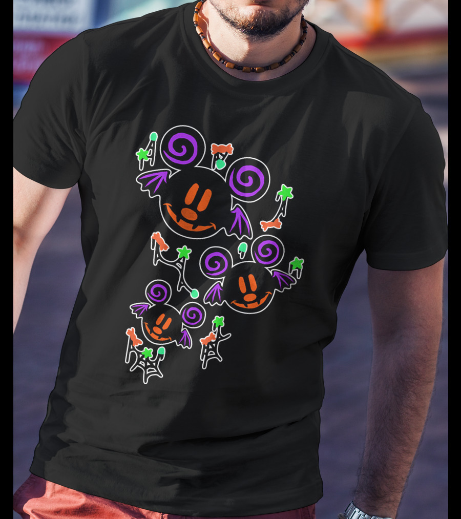 Halloween 55 Spooky Mickey Ears With Bat Wings And Pumpkins T-Shirt