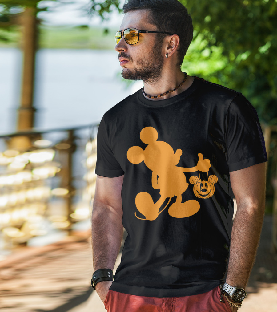 Mickey Mouse Halloween Pumpkin Silhouette T-Shirt
