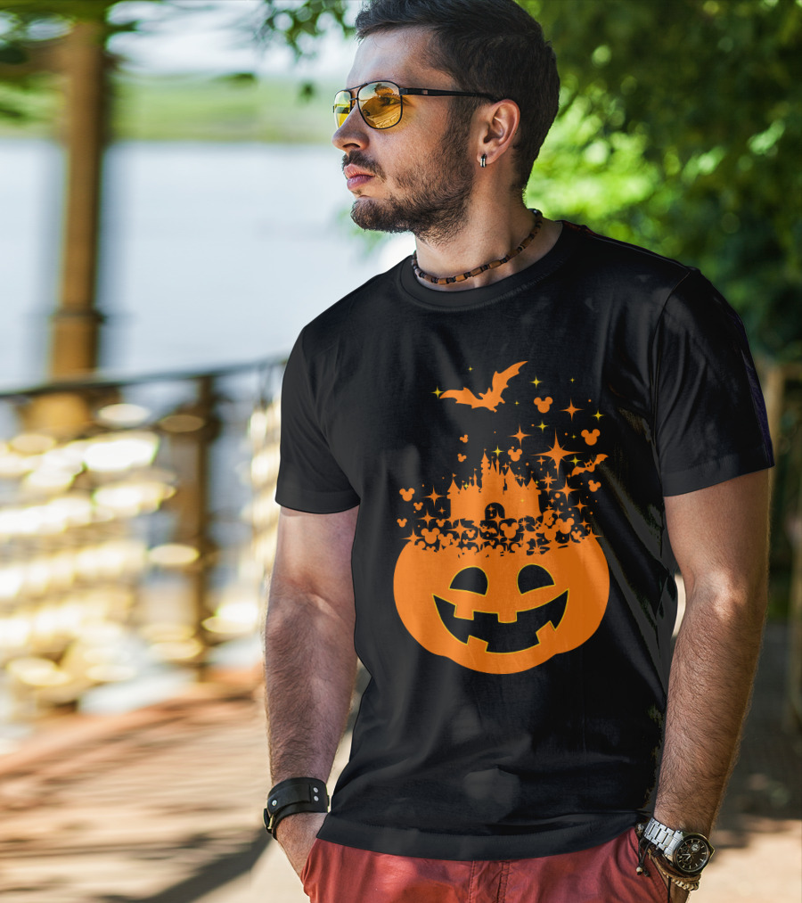Halloween 74 Magic Pumpkin Castle And Mickey Bat Nightfall T-Shirt