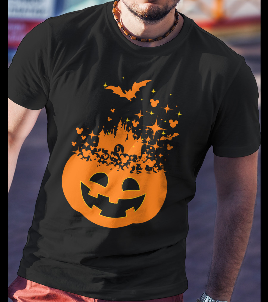 Halloween 74 Magic Pumpkin Castle And Mickey Bat Nightfall T-Shirt