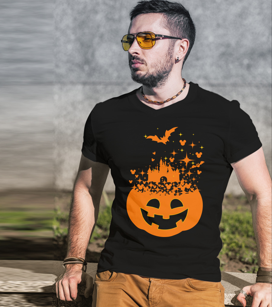 Halloween 74 Magic Pumpkin Castle And Mickey Bat Nightfall T-Shirt