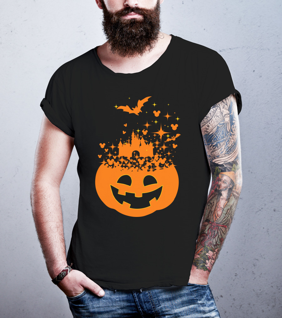 Halloween 74 Magic Pumpkin Castle And Mickey Bat Nightfall T-Shirt
