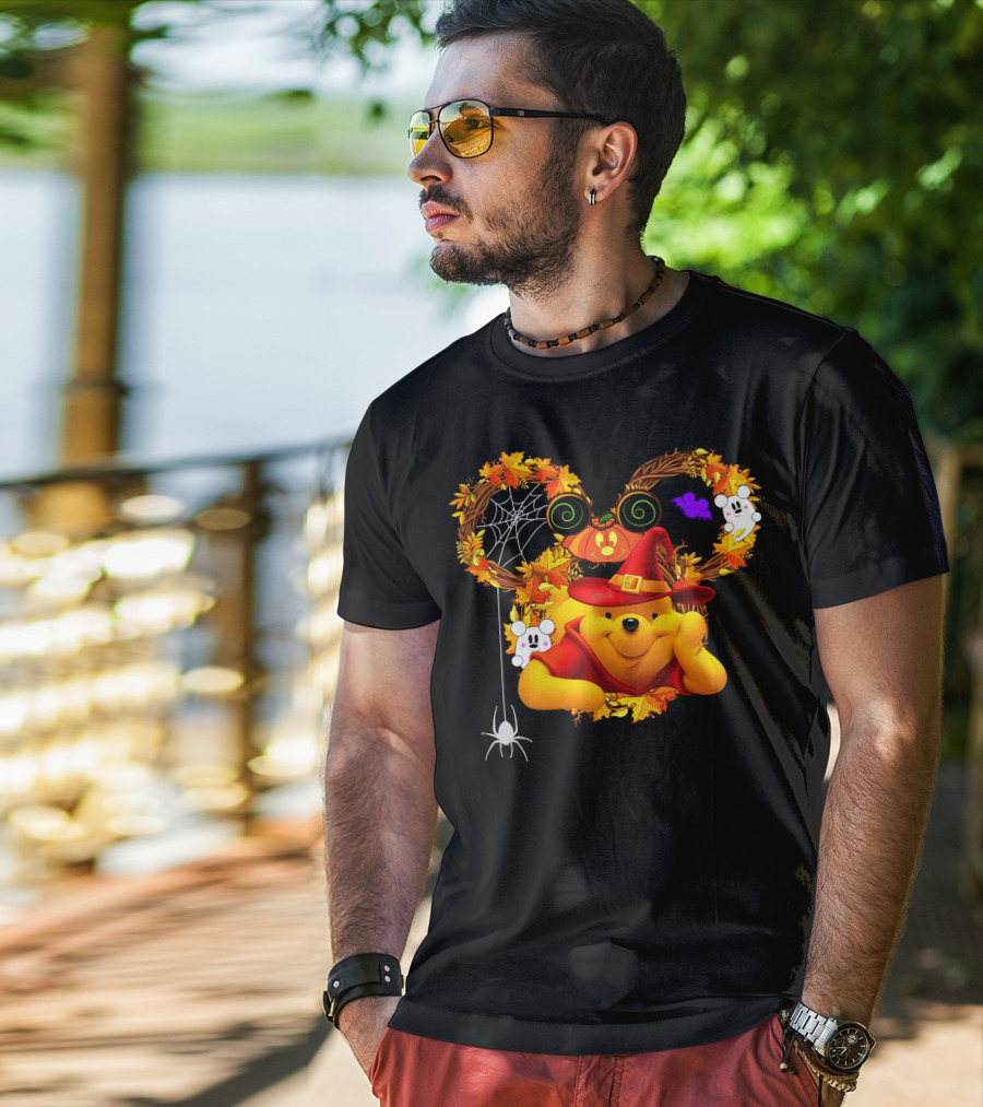 Pooh Halloween Witch Pumpkin Spider Ghosts Autumn Leaves T-Shirt