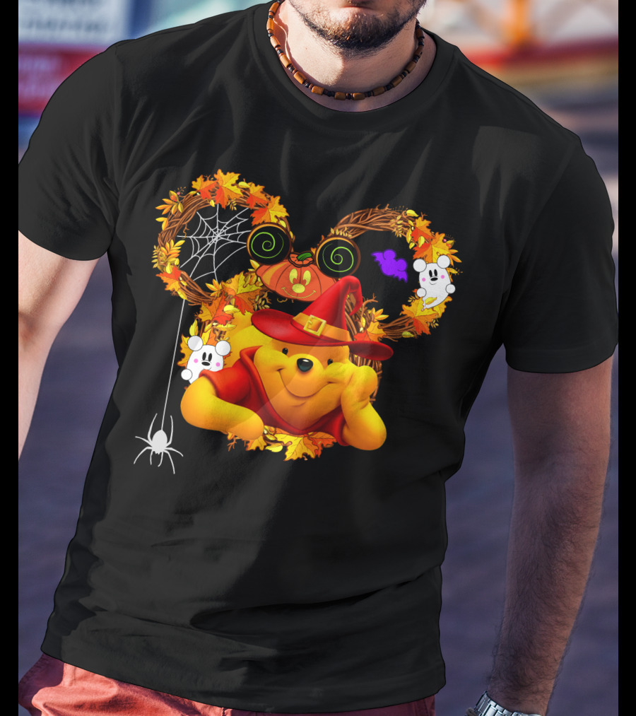 Pooh Halloween Witch Pumpkin Spider Ghosts Autumn Leaves T-Shirt