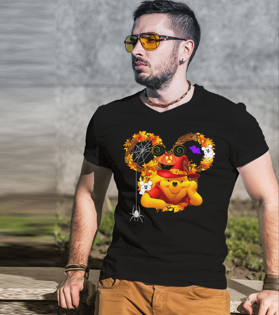 Pooh Halloween Witch Pumpkin Spider Ghosts Autumn Leaves T-Shirt