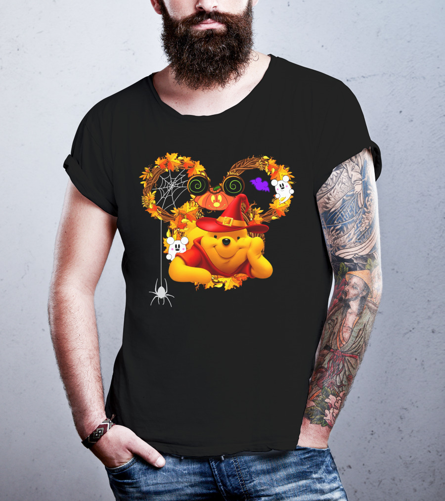 Pooh Halloween Witch Pumpkin Spider Ghosts Autumn Leaves T-Shirt