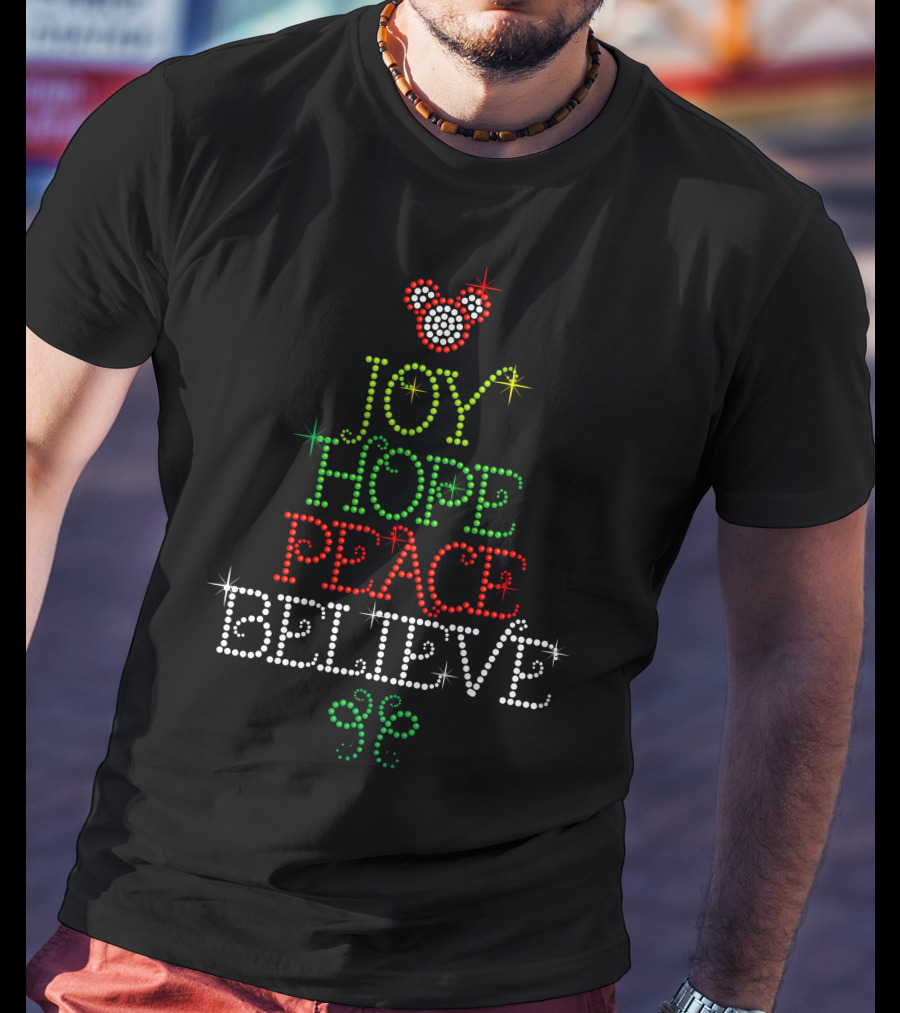 Merry Christmas 70 Joy Hope Peace Believe Mickey Mouse T-Shirt