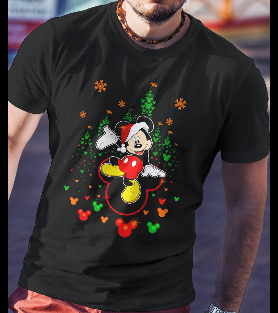 Mickey Mouse Merry Christmas 96 Santa Hat Snowflakes T-Shirt