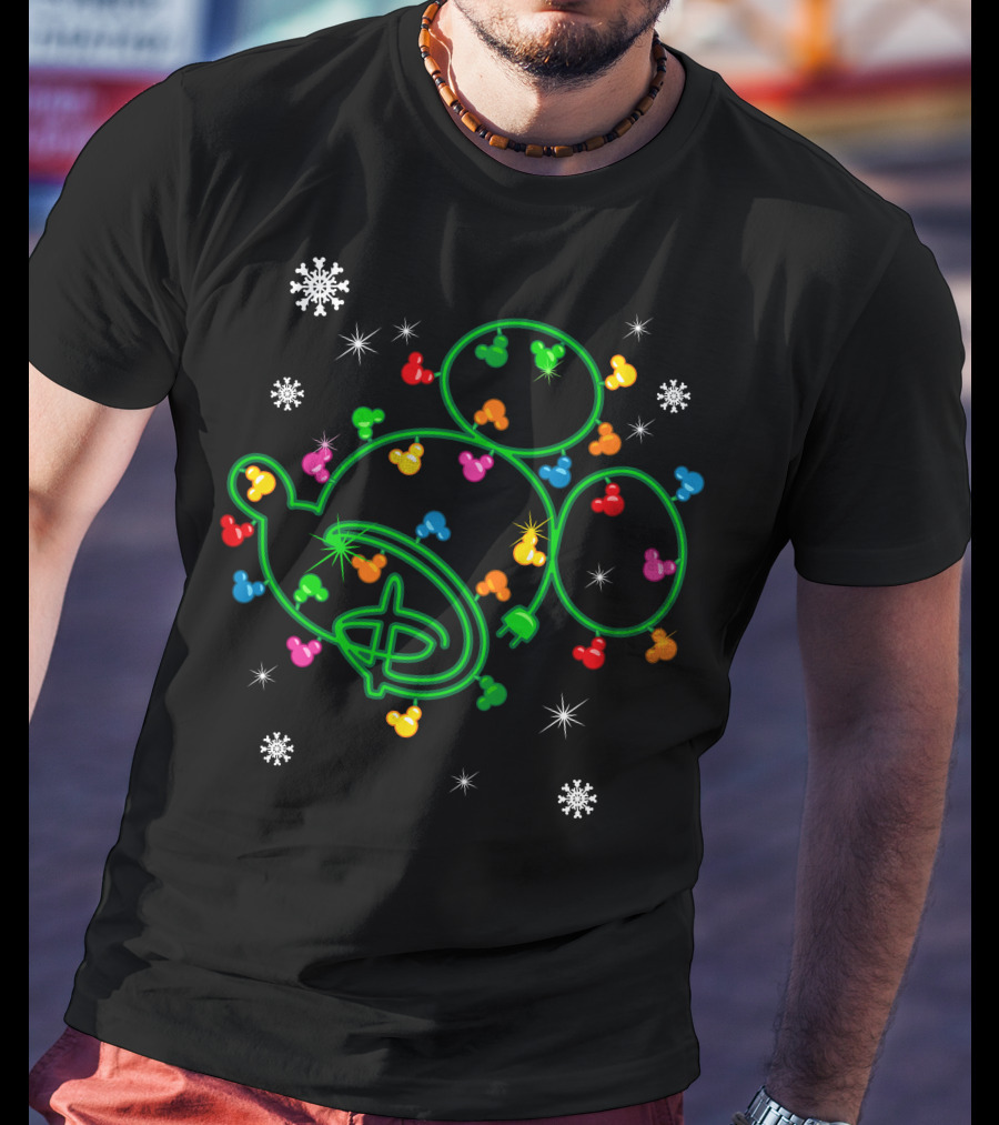 Merry Christmas 99 Lights Mickey Ears Snowflakes T-Shirt