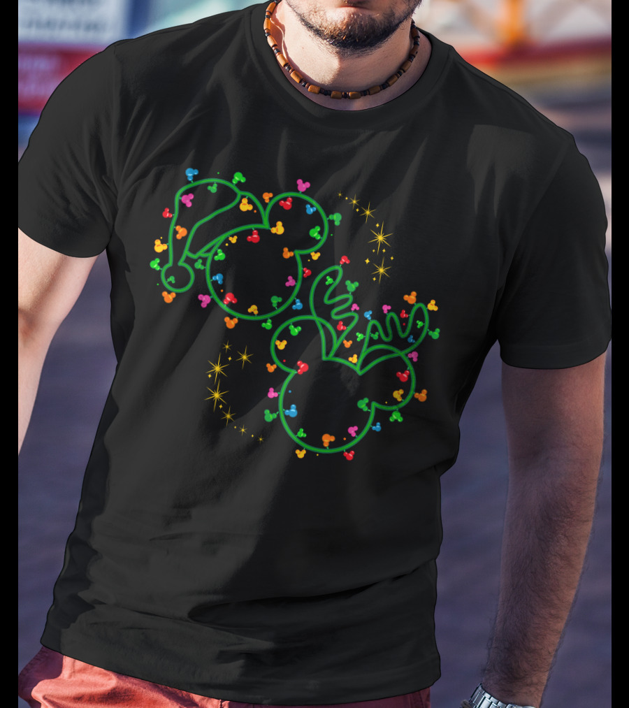 Merry Christmas 100 Mickey Mouse Ears Santa Hat Reindeer Holiday Lights T-Shirt