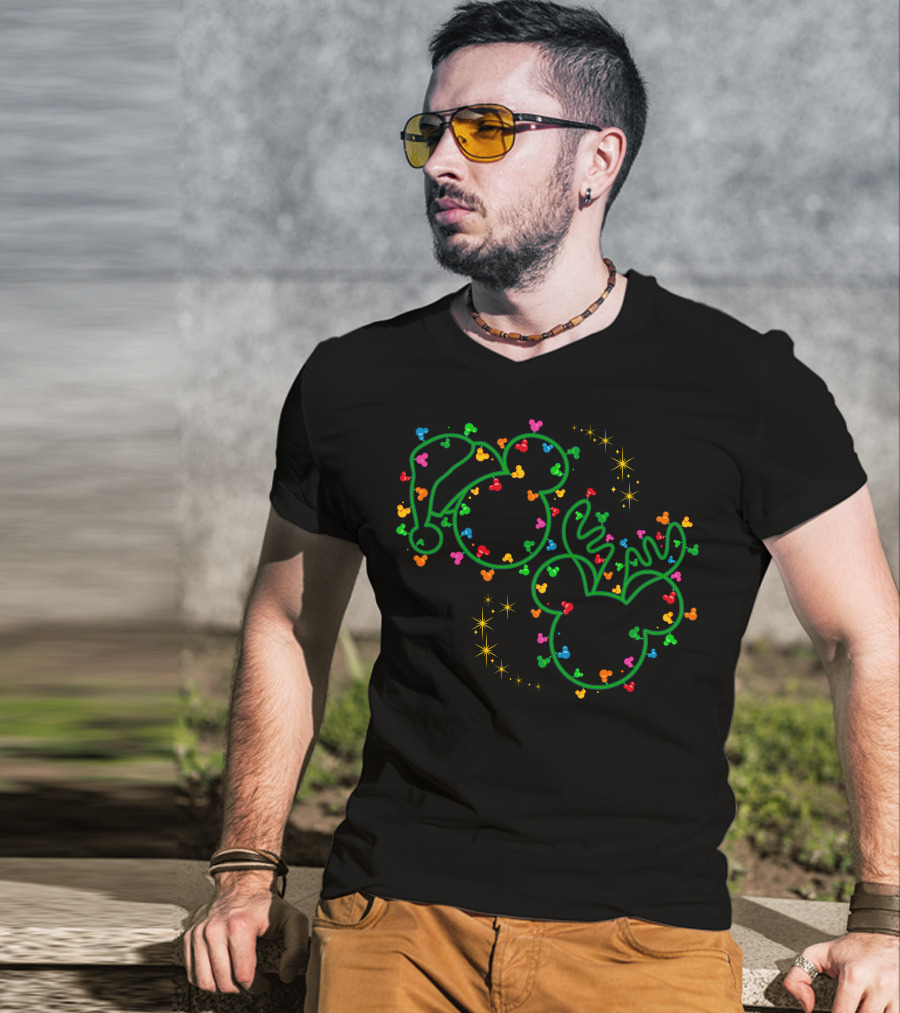 Merry Christmas 100 Mickey Mouse Ears Santa Hat Reindeer Holiday Lights T-Shirt