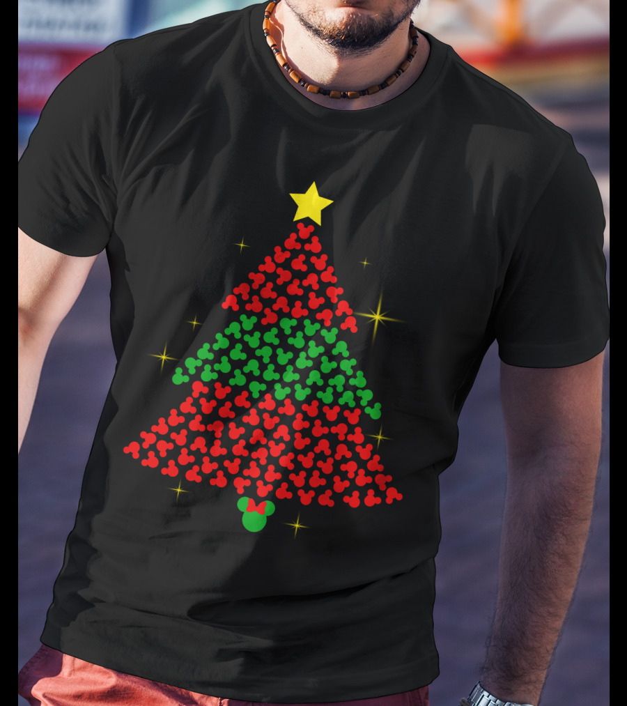 Mickey Christmas Tree With Star And Sparkles T-Shirt