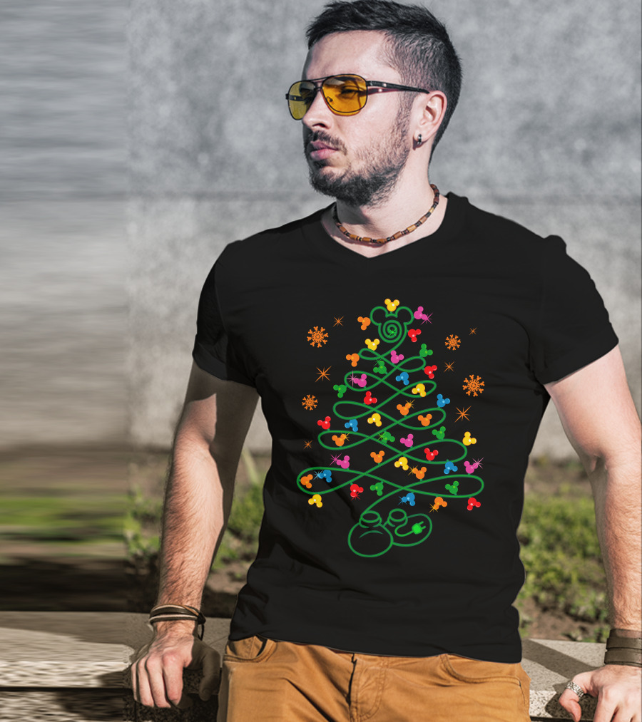 Merry Christmas 29 Mickey Mouse Ears Christmas Tree Lights T-Shirt
