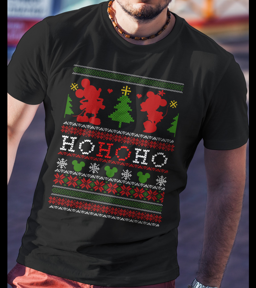 Merry Christmas 62 Ho Ho Ho Ugly Sweater Red Green Mickey Tree T-Shirt