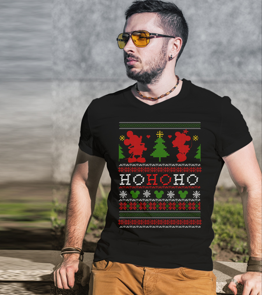 Merry Christmas 62 Ho Ho Ho Ugly Sweater Red Green Mickey Tree T-Shirt