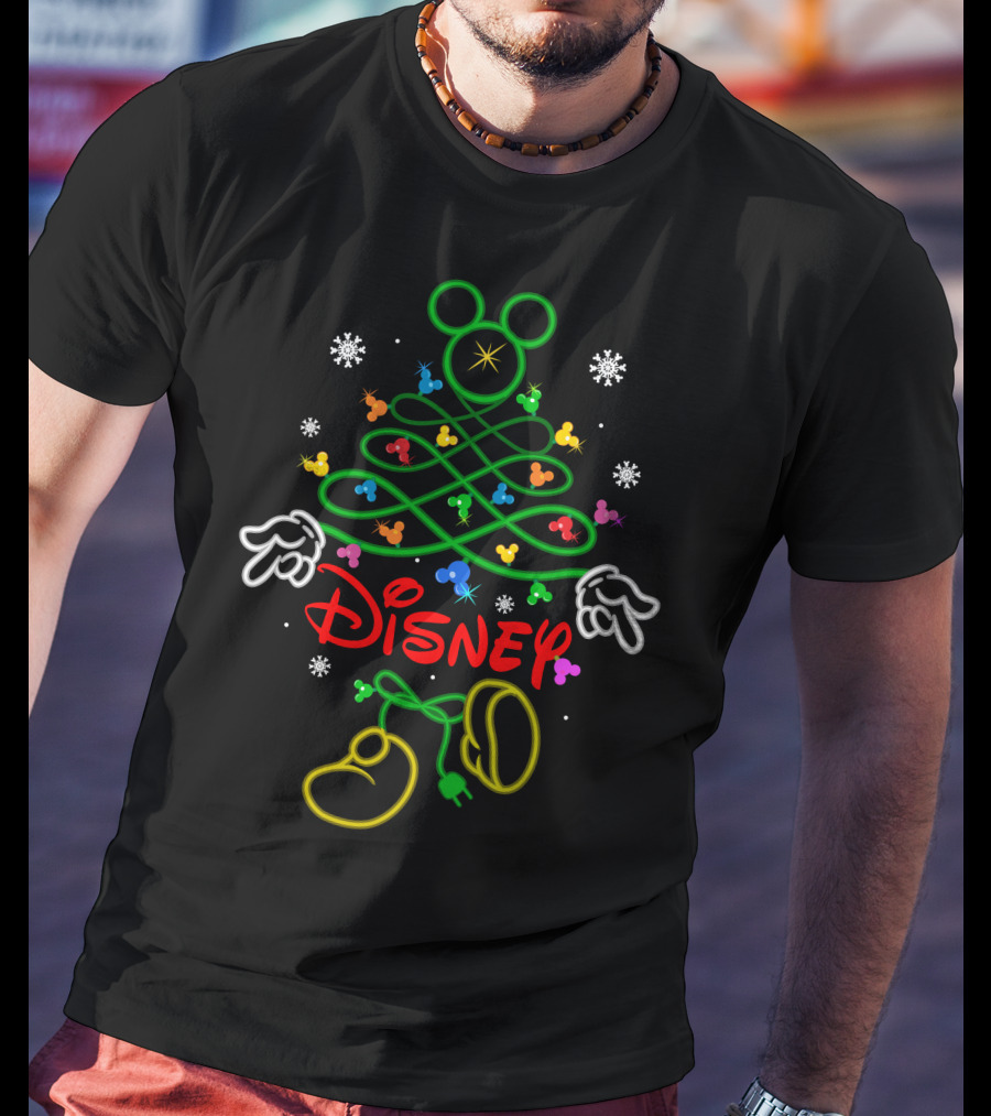 Disney Mickey Mouse Christmas Tree Neon Lights T-Shirt