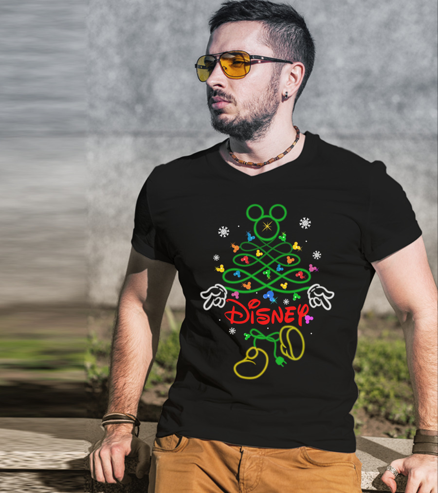 Disney Mickey Mouse Christmas Tree Neon Lights T-Shirt
