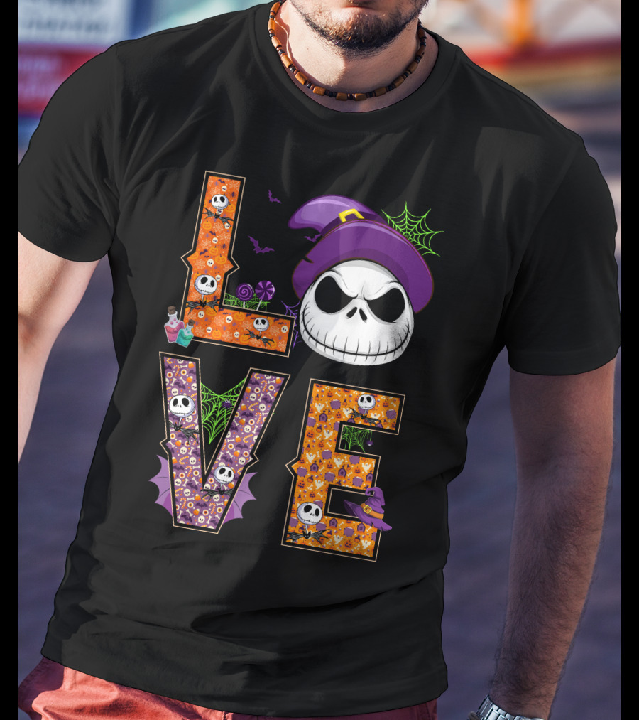 Jack Skellington Love Halloween Potion Hat Spider Webs T-Shirt