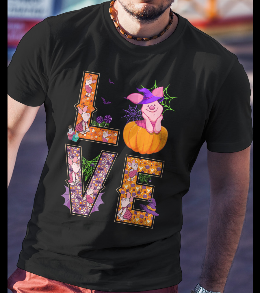Love Piglet Halloween Pumpkin Costume Spiderwebs Potions T-Shirt