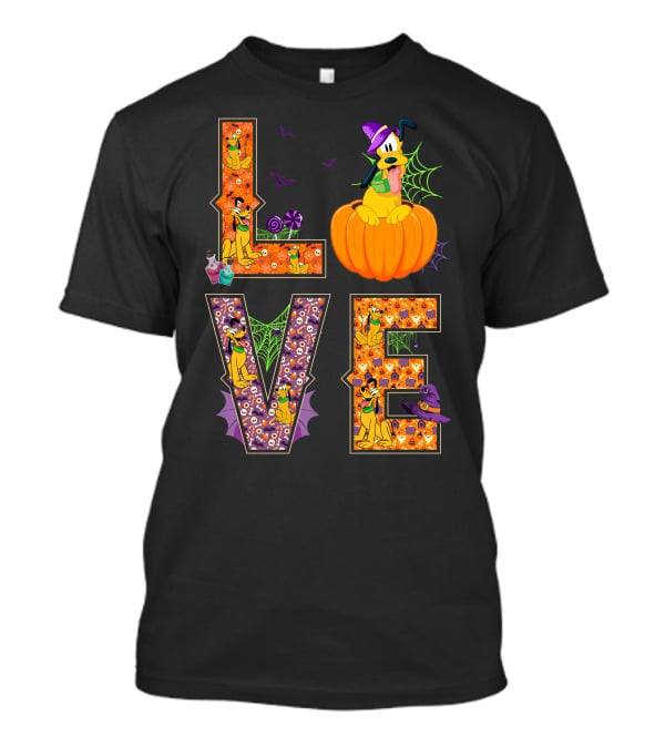Love Halloween Pluto Pumpkin Hat Spiders Bats T-Shirt