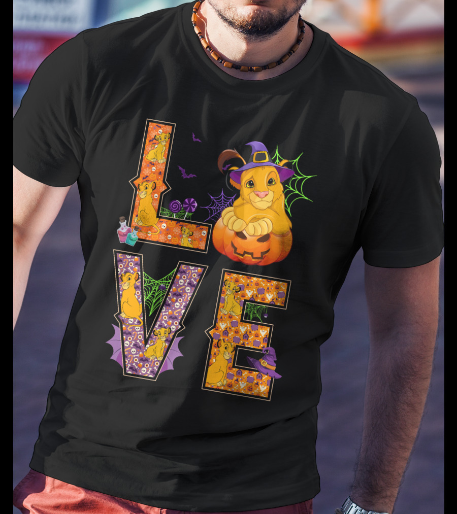 Love Halloween Simba Witch Pumpkin Spiderweb T-Shirt