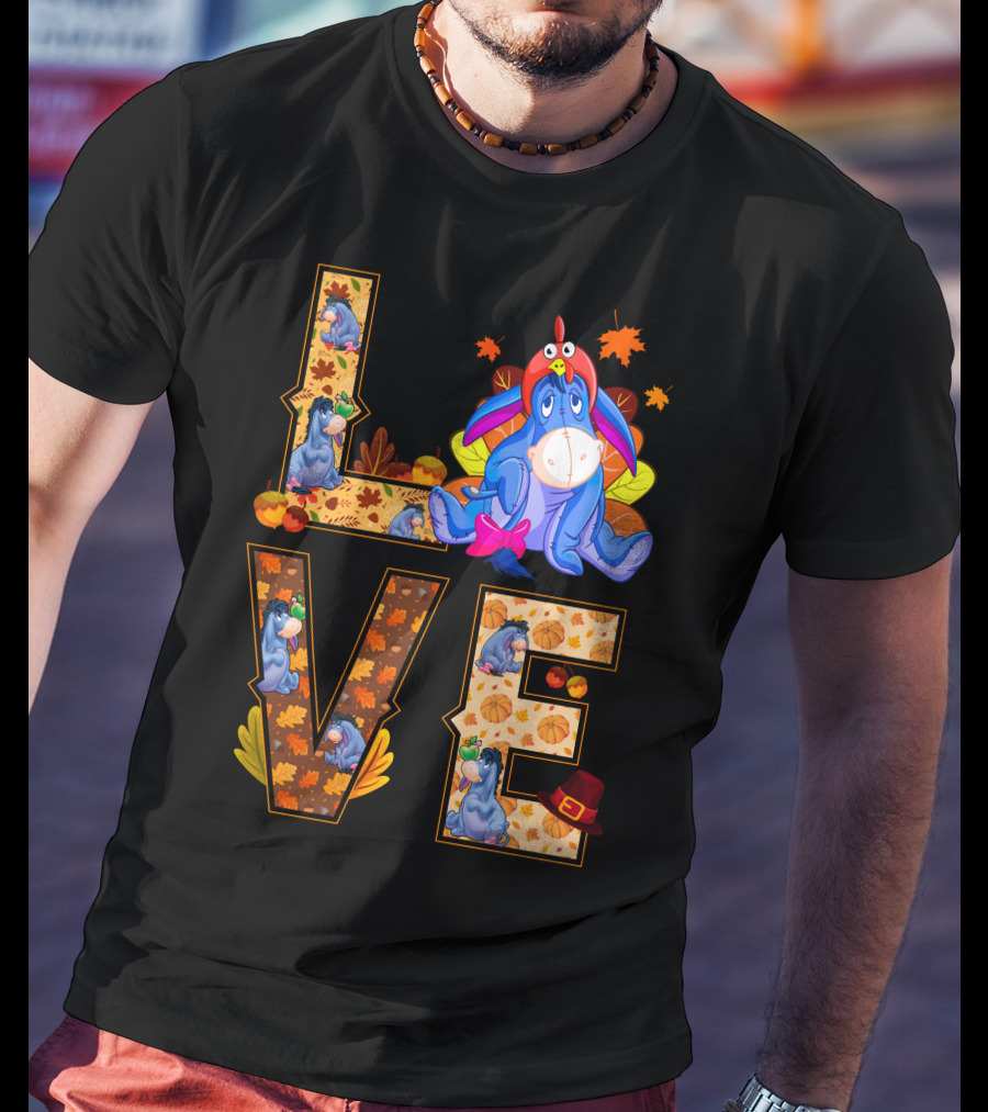 Eeyore Love Fall Leaves Pumpkins Thanksgiving T-Shirt