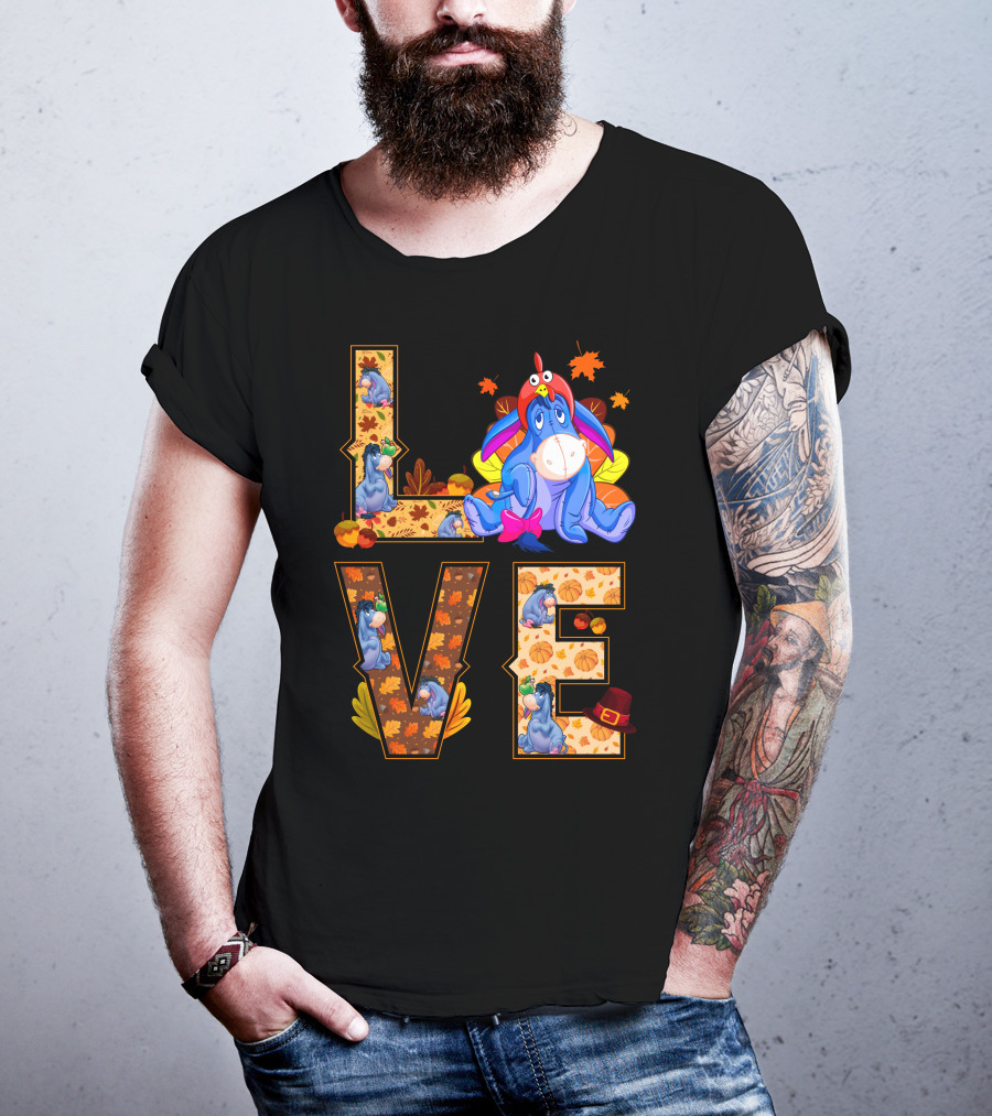 Eeyore Love Fall Leaves Pumpkins Thanksgiving T-Shirt