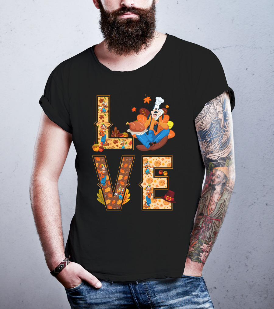 Goofy Love Fall Thanksgiving Leaves Turkey Chef Hat T-Shirt