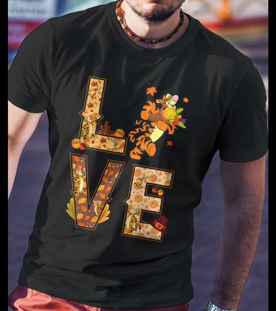 Love Tigger Thanksgiving Autumn Leaves T-Shirt