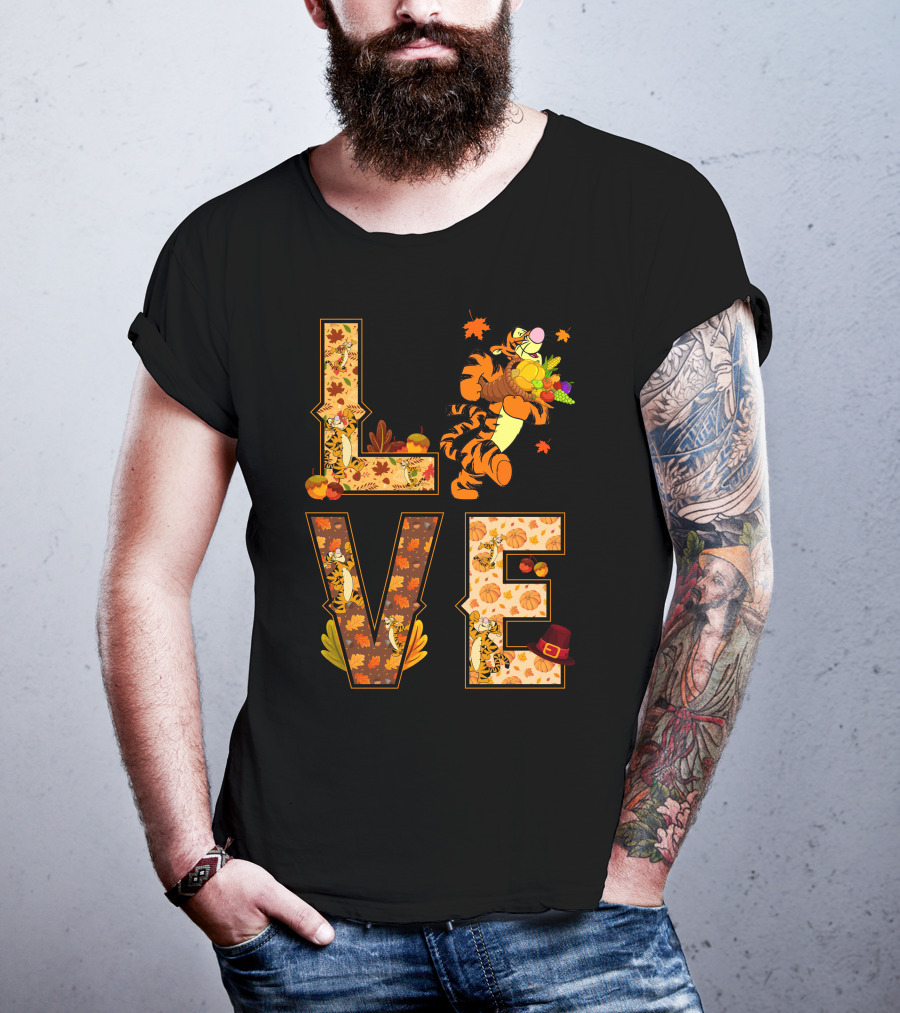Love Tigger Thanksgiving Autumn Leaves T-Shirt