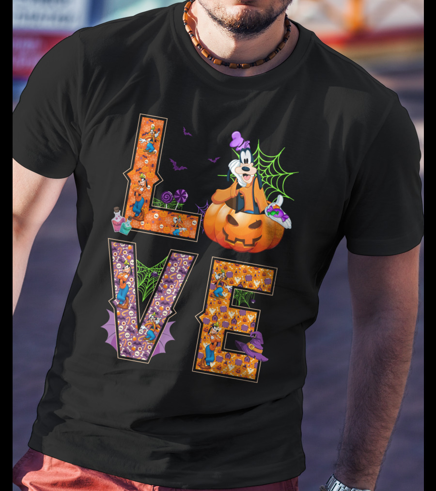 Love Goofy Halloween Pumpkin Spiderweb T-Shirt
