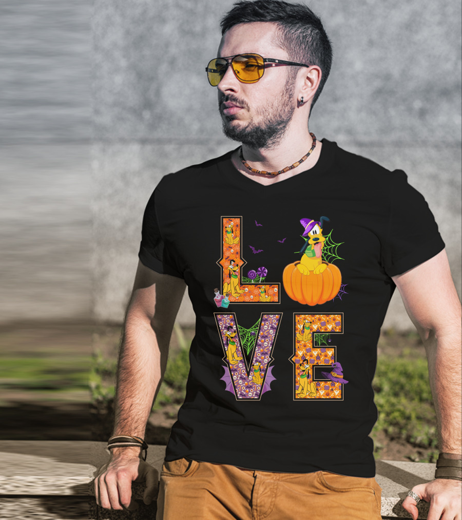 Love Pluto Halloween Pumpkin Bats Spider Webs T-Shirt