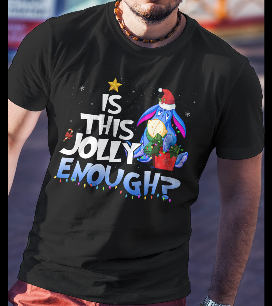 Eeyore Is This Jolly Enough Santa Christmas Lights T-Shirt
