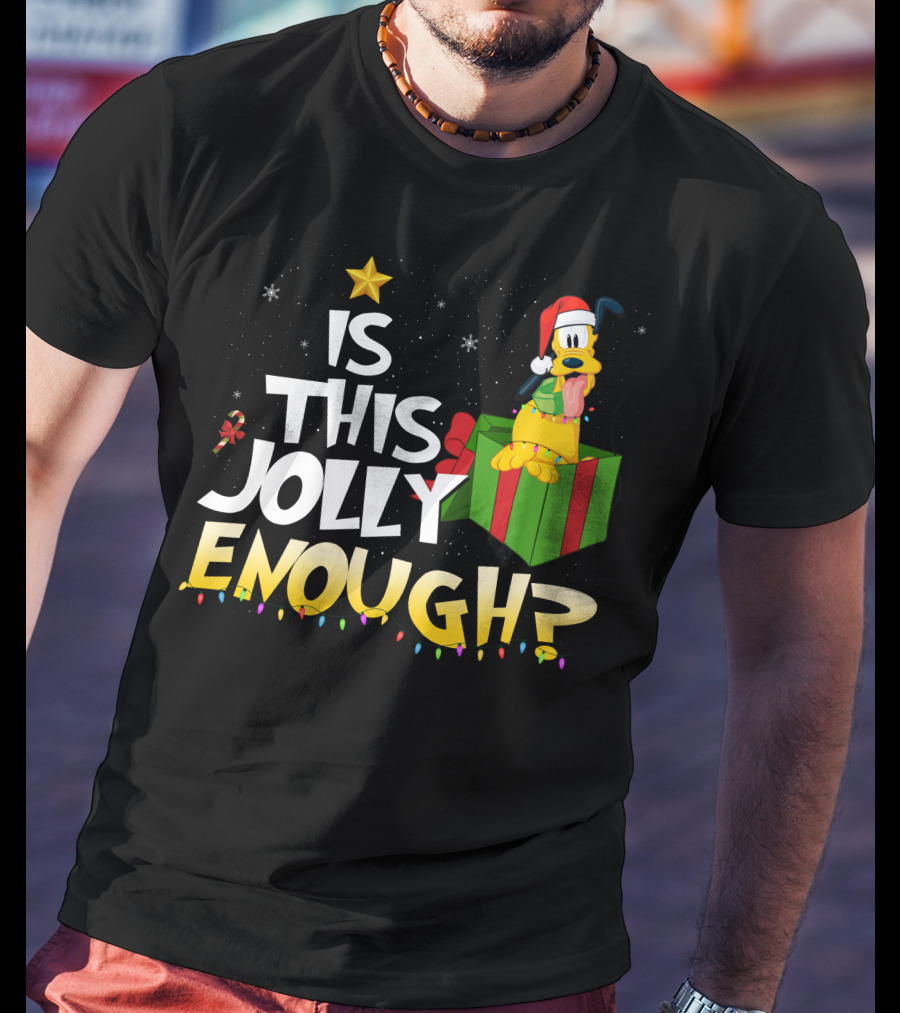 Is This Jolly Enough Pluto Christmas Star Santa Hat Present Lights T-Shirt