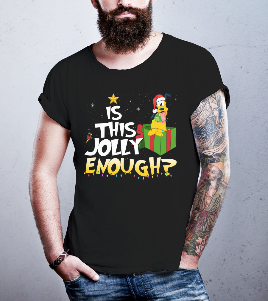 Is This Jolly Enough Pluto Christmas Star Santa Hat Present Lights T-Shirt