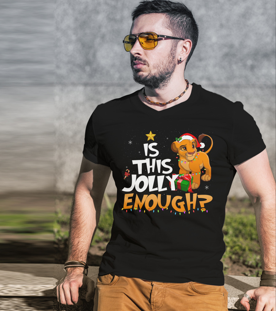 Is This Jolly Enough Simba Christmas Santa Hat T-Shirt