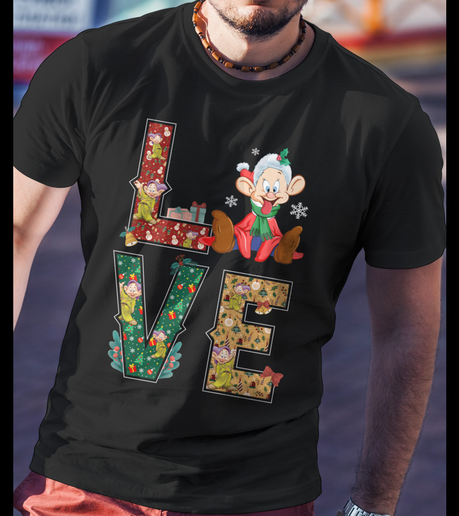Dopey Love Christmas Snowflakes Presents Garland Bow Holiday T-Shirt