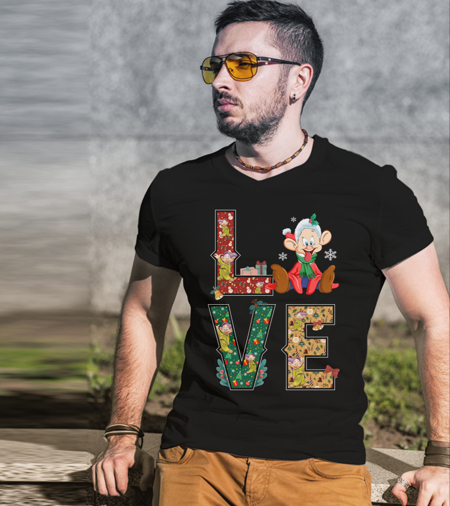 Dopey Love Christmas Snowflakes Presents Garland Bow Holiday T-Shirt