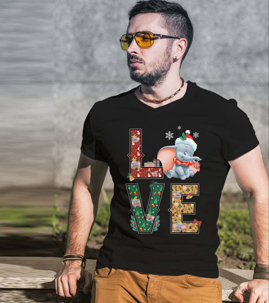 Love Dumbo Christmas Holiday Snowflakes Santa Hat Candy Cane T-Shirt