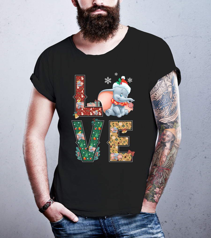 Love Dumbo Christmas Holiday Snowflakes Santa Hat Candy Cane T-Shirt
