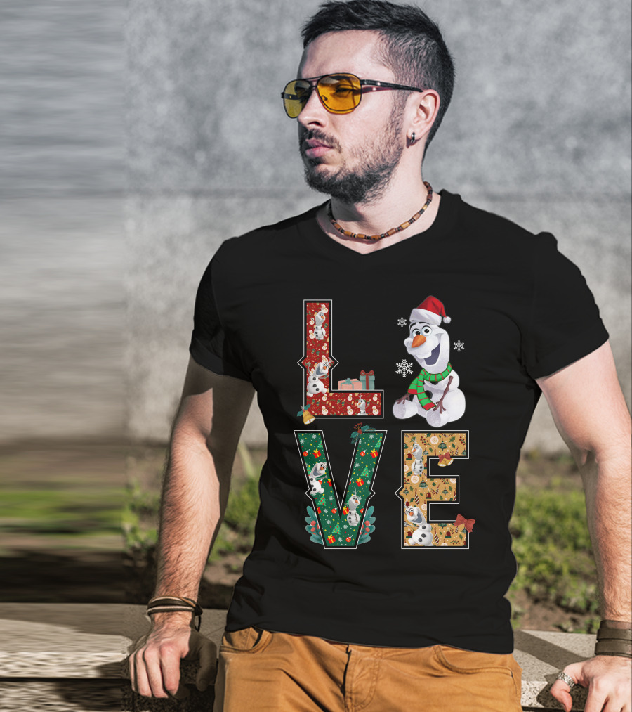 Love Olaf Christmas Snowman Santa Hat Scarf Snowflake Gifts T-Shirt