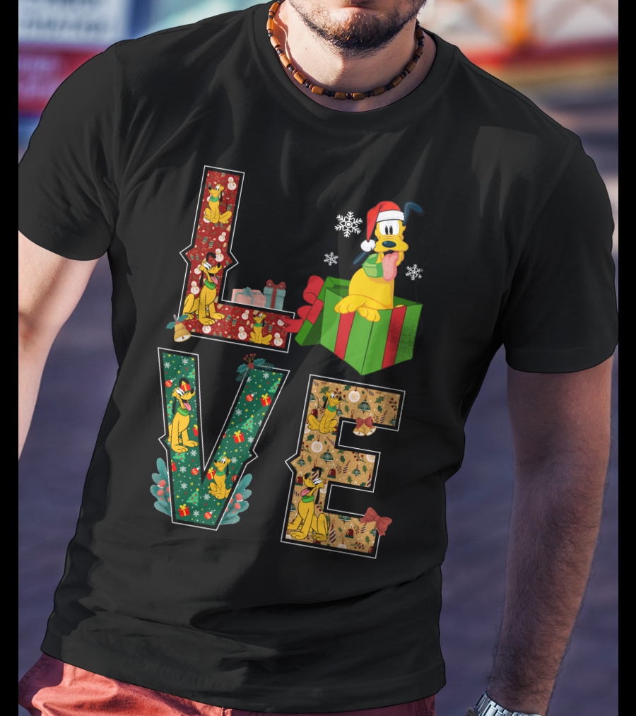 Love Pluto Christmas Holiday Cartoon Dog Festive Theme T-Shirt