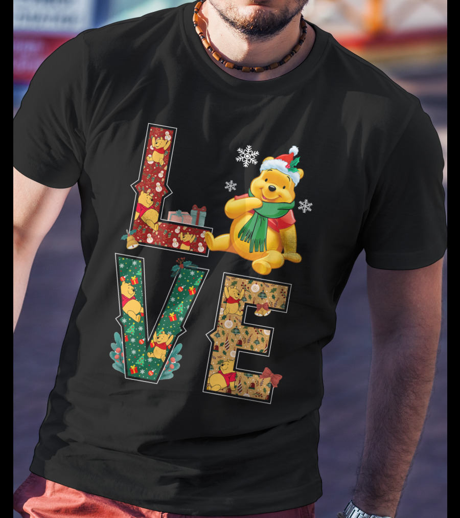 Winnie The Pooh Christmas Love Snowflakes Gifts Merry Holiday T-Shirt