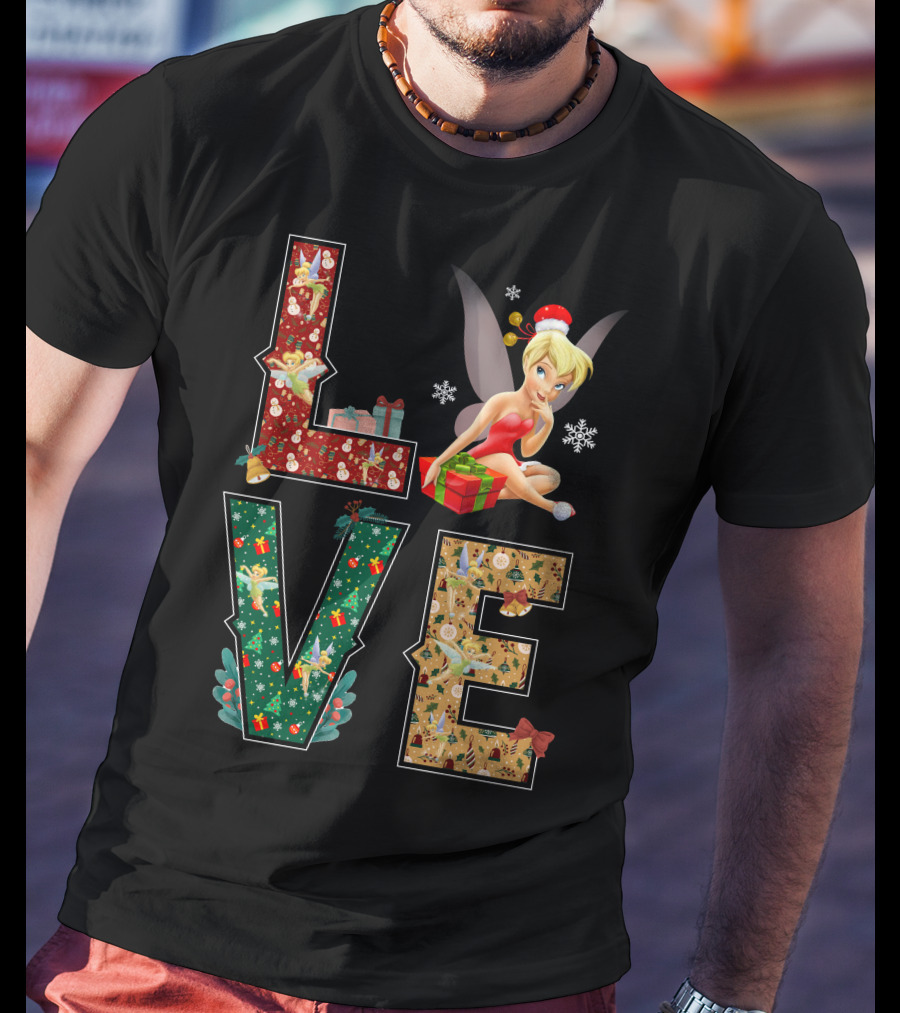 Love Tinkerbell Christmas Snowflakes Presents T-Shirt