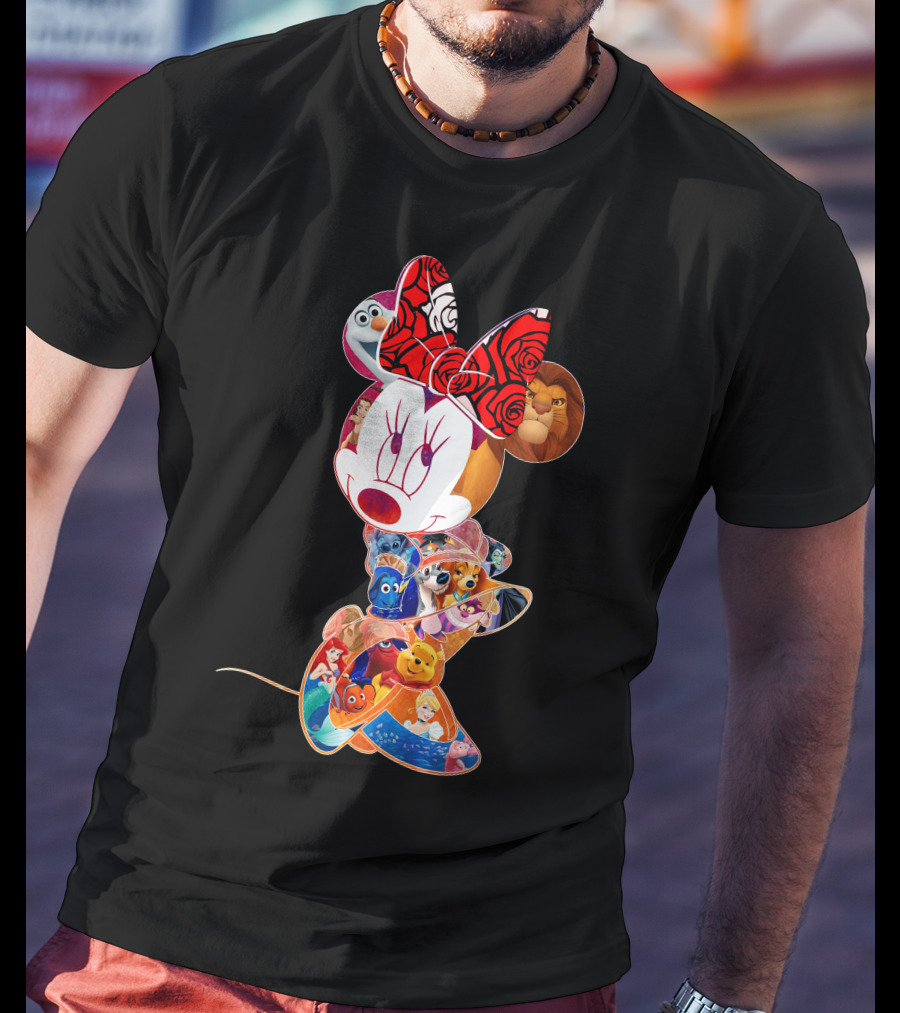 Disney Minnie Mouse With Olaf Simba Nemo Winnie Pooh Elsa Dory Mickey Characters T-Shirt