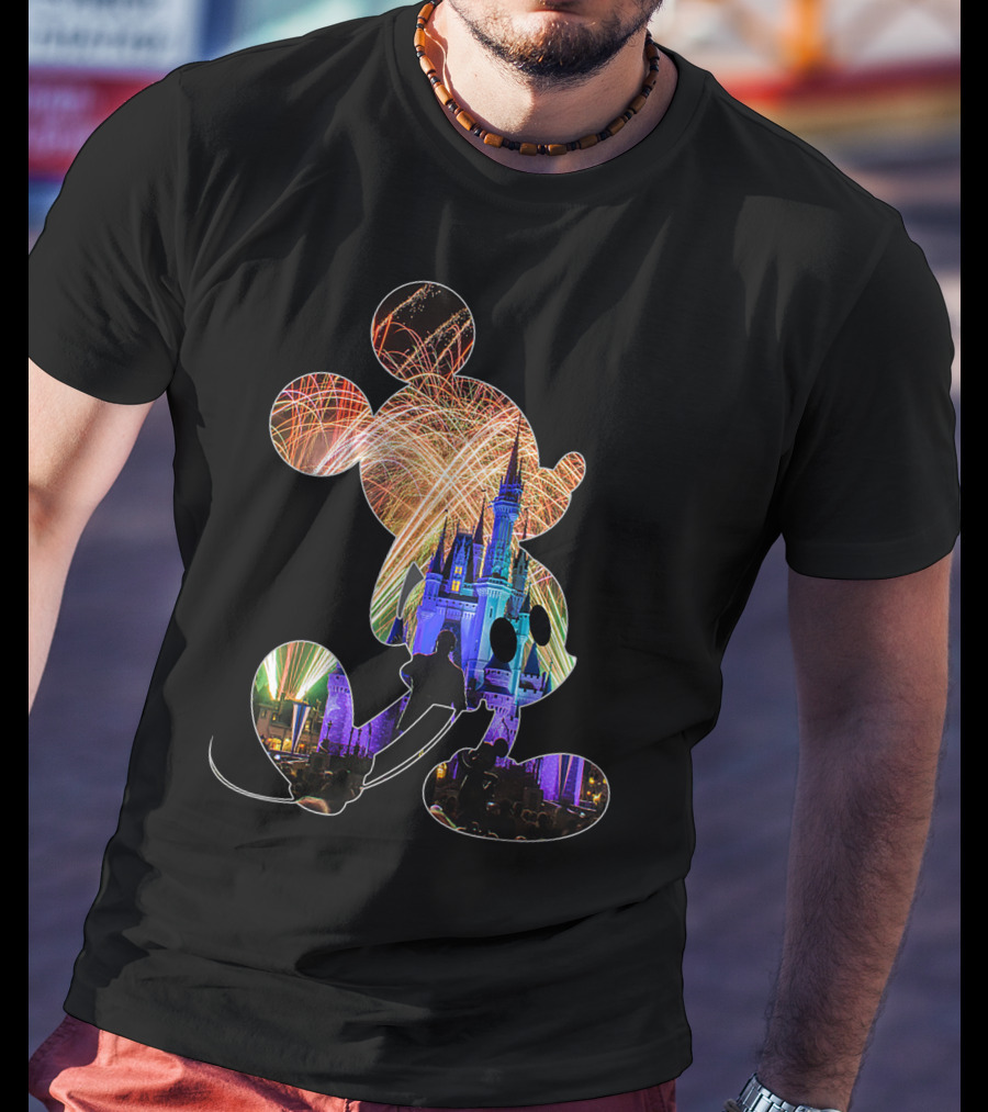 Mickey Mouse Silhouette Fireworks Castle Disney T-Shirt