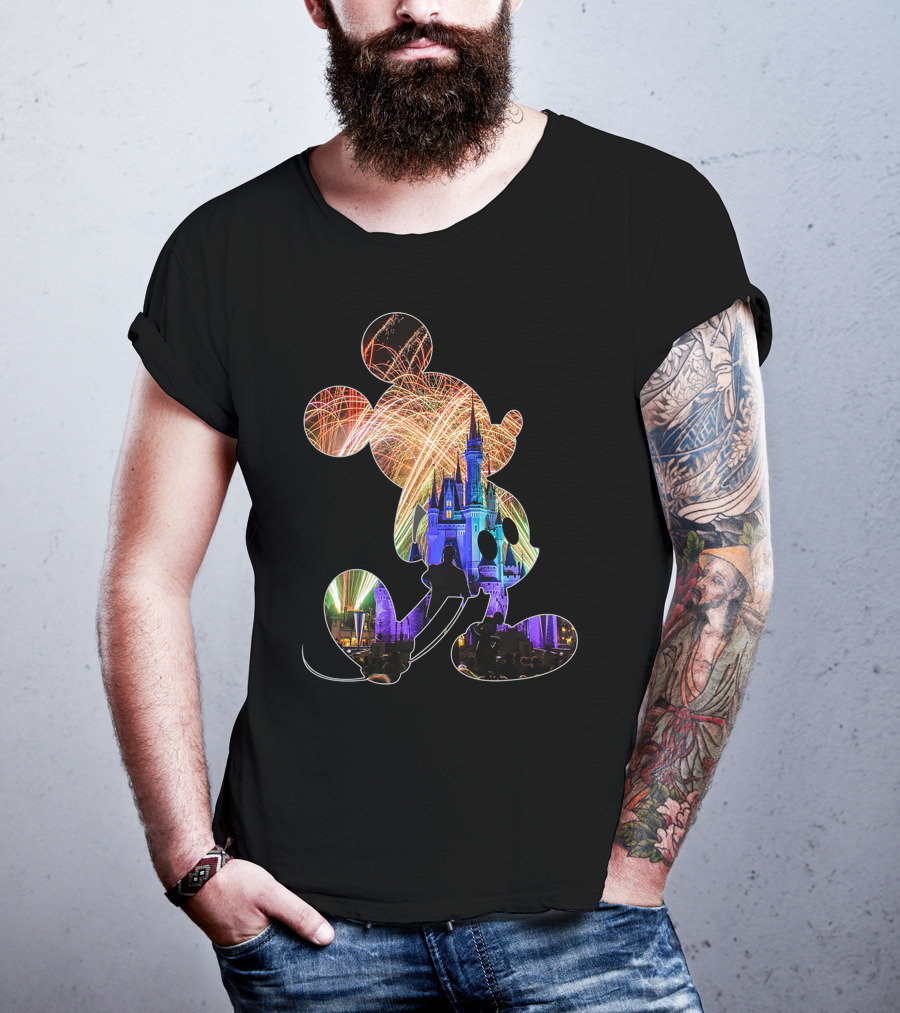 Mickey Mouse Silhouette Fireworks Castle Disney T-Shirt