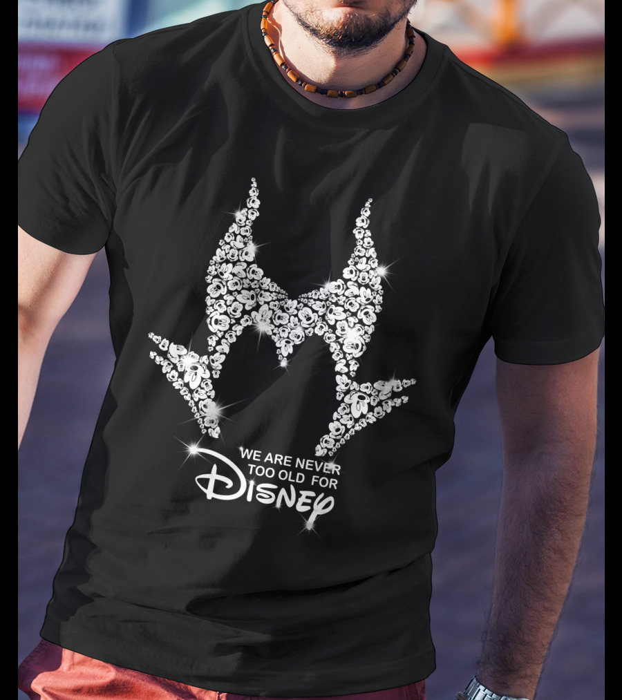 We Are Never Too Old For Disney Maleficent Floral Silhouette T-Shirt